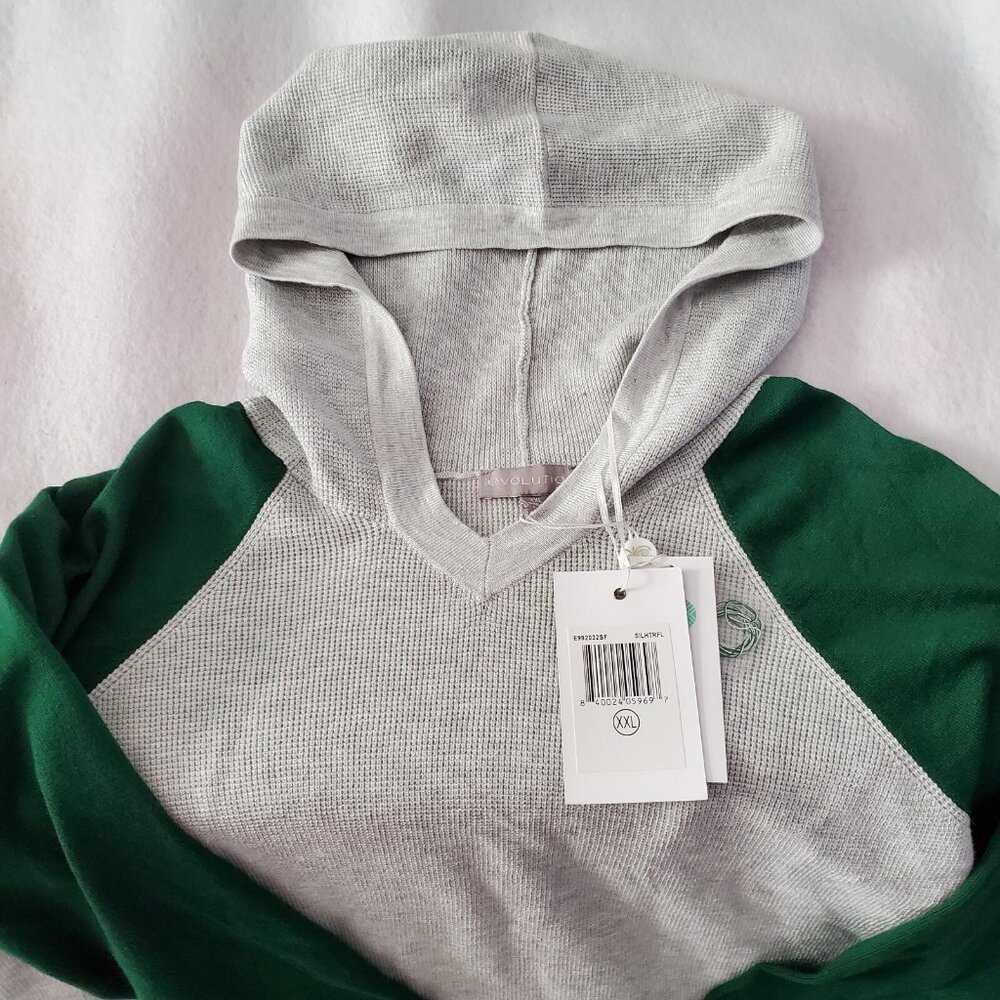 Evolution by Cyrus Gray Green Hoodie Waffle Knit Pullover Size XXL - Picture 2 of 7